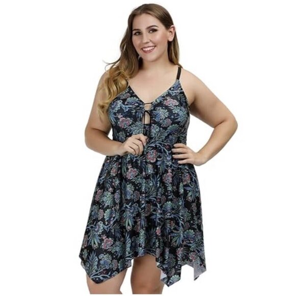 Hanna Nikole One Piece Swimsuit Dress Women’s Plus 26W Floral Beach Handkerchief - Picture 1 of 10